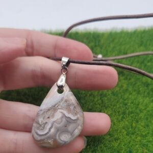 Natural Stone Agate Pendant Necklace N3908 With Leather Chain